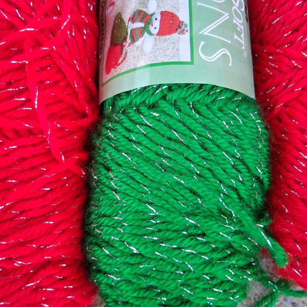 Vintage Caron Simply Soft‎ Seasons Christmas Glitter Yarn Red Green Lot Of 6